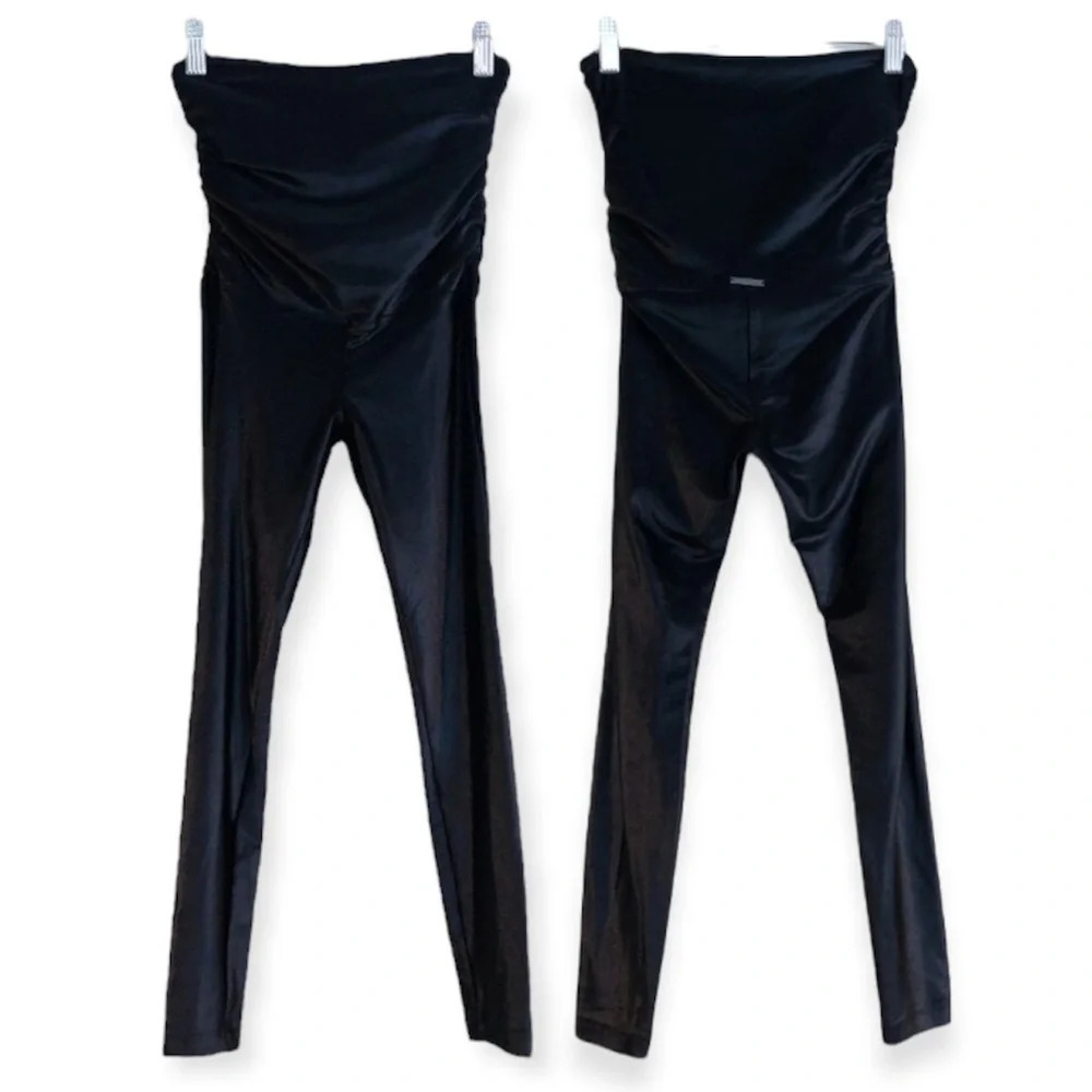 Koral Black Faux Leather High Waist Ruched Cropped Athleisure Athletic Leggings